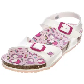 Birkenstock Kids Rio Unicorn Birko Flor Sandals - Patent White - Sandali Bambino Bianchi - Calzata Stretta    