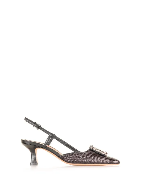 Black raffia slingback with rhinestones