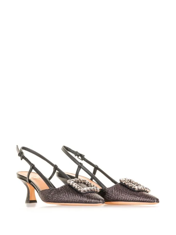 Black raffia slingback with rhinestones