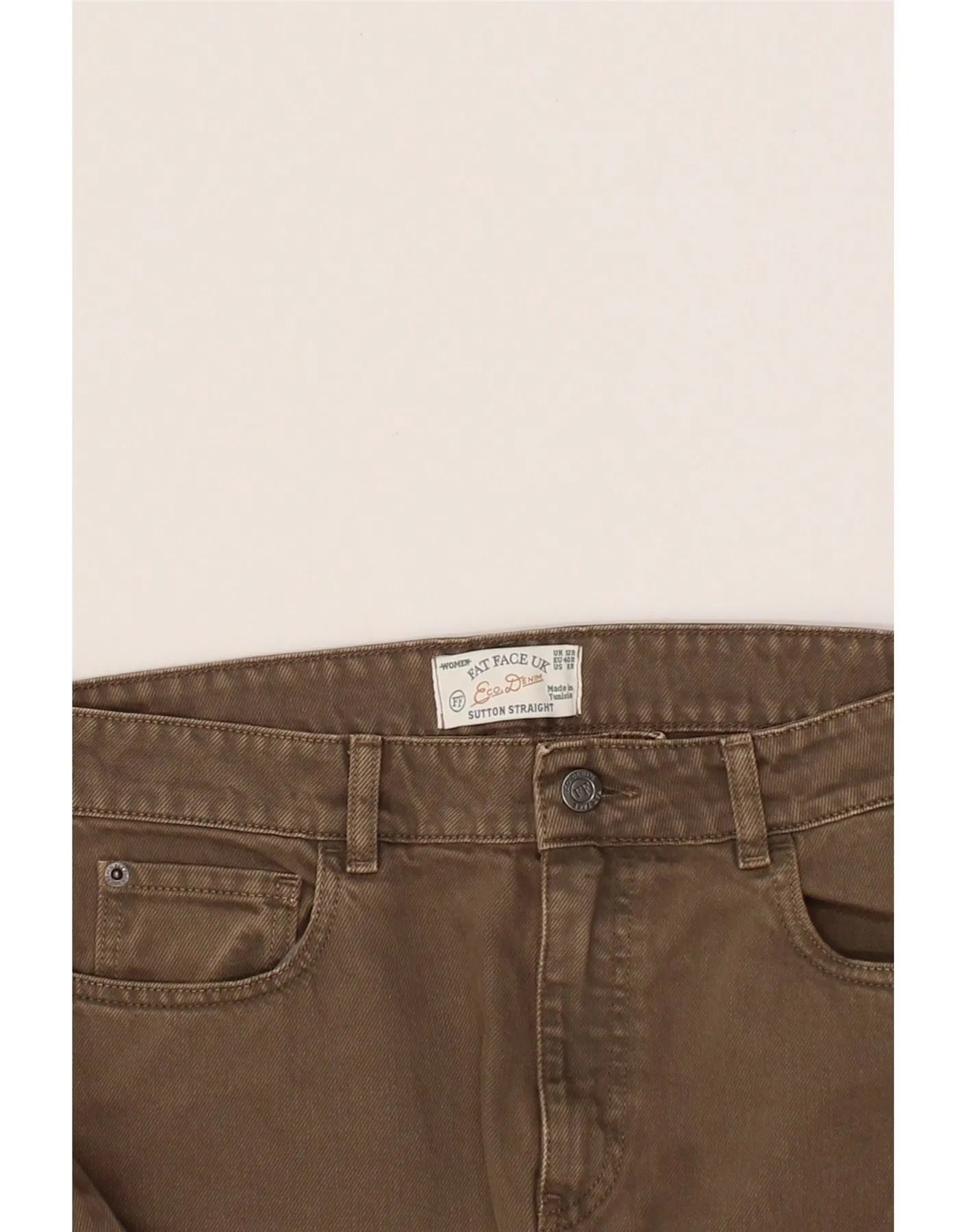 FAT FACE Womens Sutton Straight Jeans UK 12 Medium W30 L31 Brown Cotton