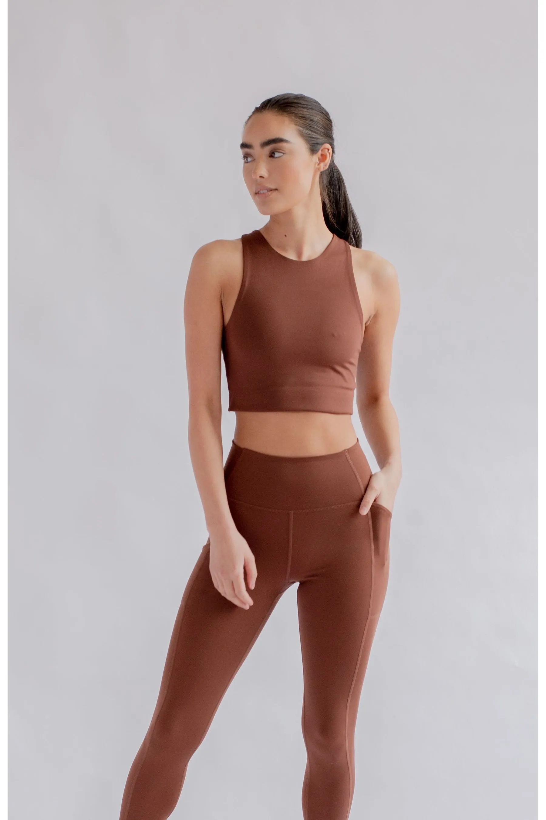 Girlfriend Collective - Leggings a vita alta blu navy con tasca    