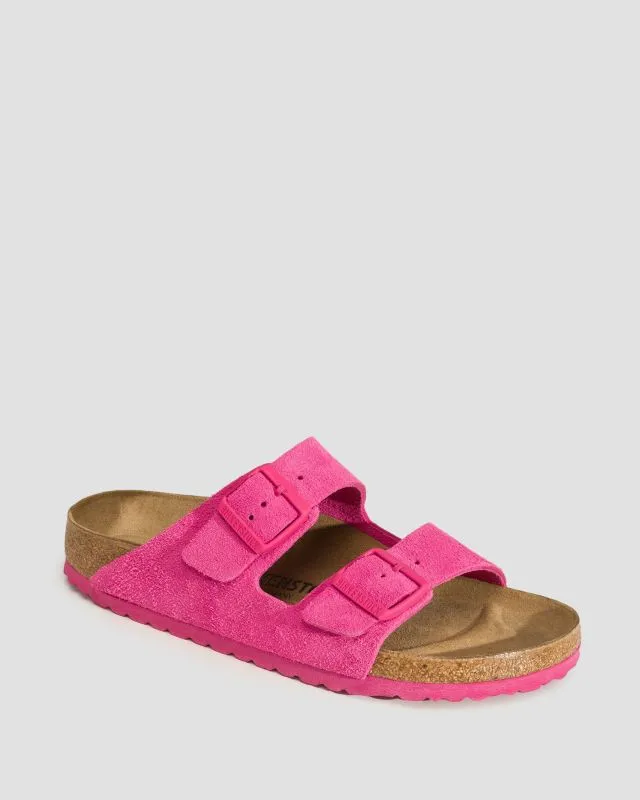Różowe klapki damskie Birkenstock Arizona Suede Leather Narrow 1027069-ft