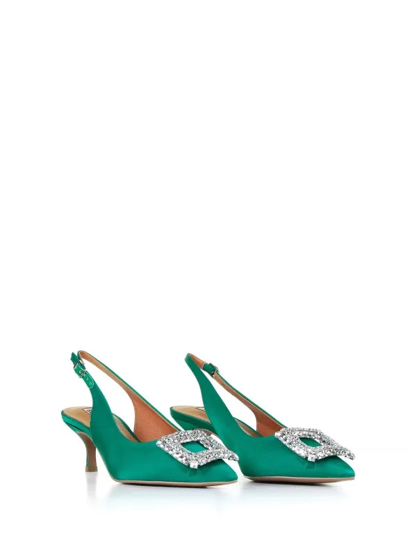 Satin Slingback with rhinestone details