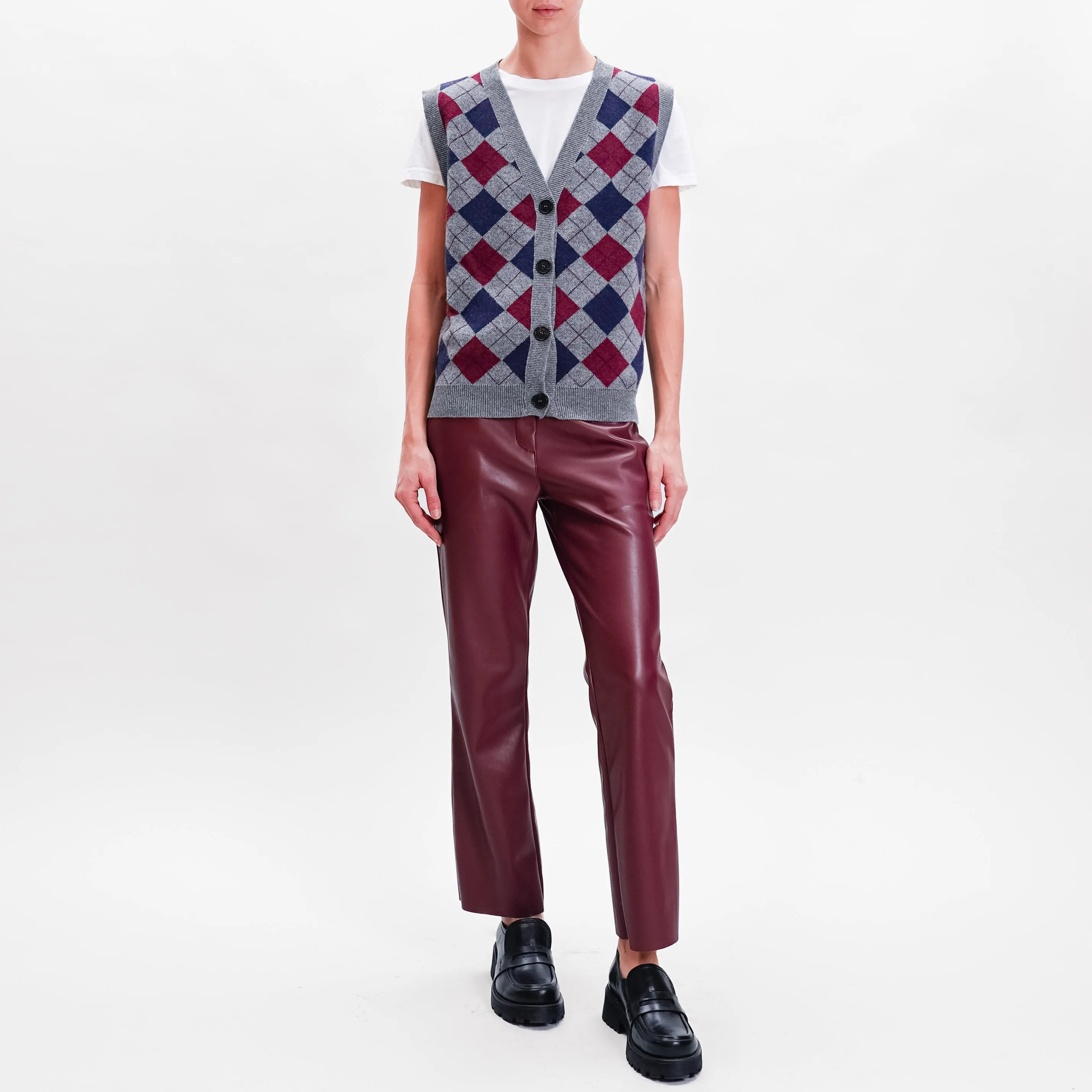 Vicolo-Gilet rombi misto cashmere - grigio/blu/vino